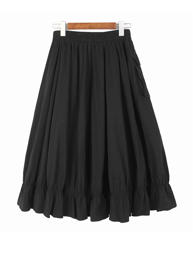 

High Elastic Waist Black Brief Pleated Long Casual Half-body Skirt Women Fashion Tide New Spring Autumn 2022 C495