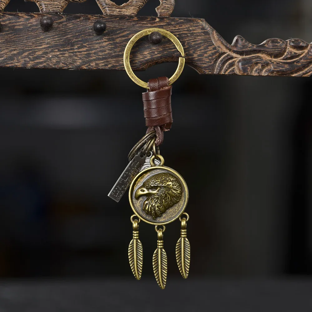 Simple Eagle Pendant Vintage Personalized Car Cowhide Keychain Creative Men's Pendant Handwoven Keychain Accessories