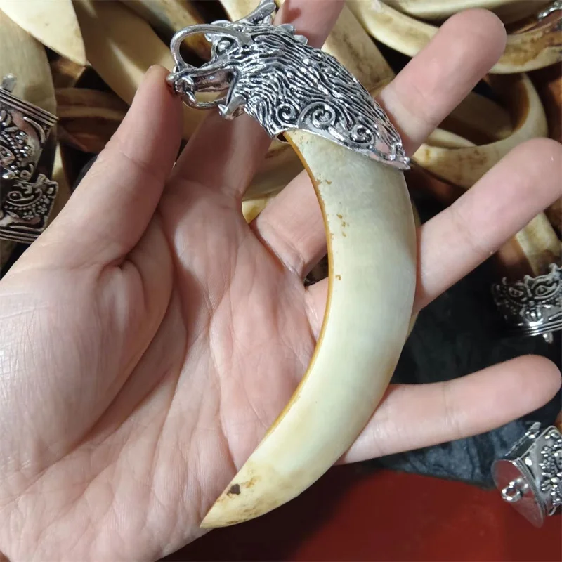Фото Mai Chuang/тибетское серебряное инкрустированное искусственное разведения дикий кабан, зуб, модное элегантное ювелирное изделие, подарок для пары №3