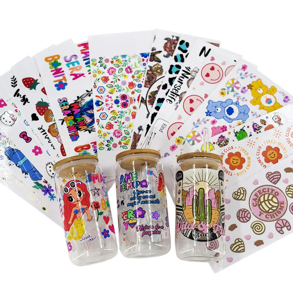

Custom Printing 3D Logo UV Print Transfer Sticker Label Waterproof UV DTF Cup Wrap Transfers For 16oz 20oz Glass