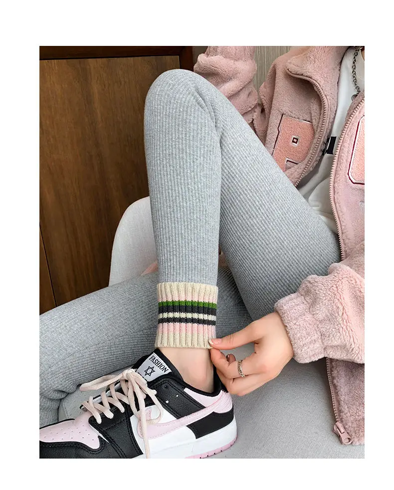 Yasuk Autumn Winter Fashion Cotton Slim Soft High Elastic Waist Leggings  Integrated Pants High Waist AllMatch Solid Stripe