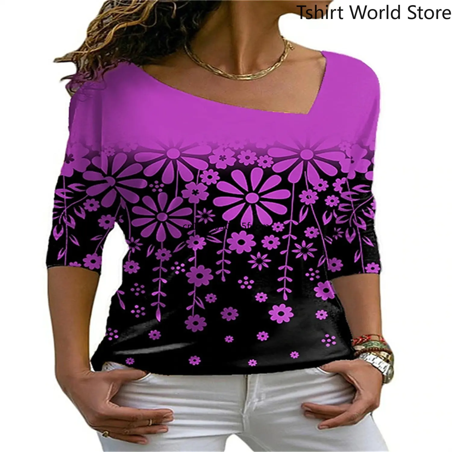 

Spring Multicolor Women's 3D Printing Retro Loose Pattern Shirt V-neck Long Sleeve Stylish Self-Cultivation Pullover
