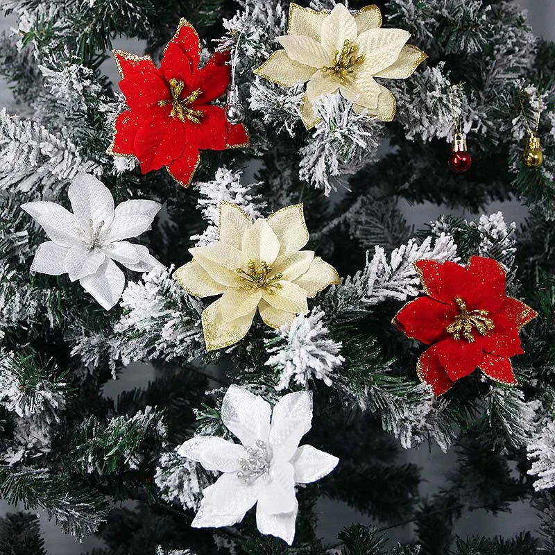 (10 шт./упак.) 13 см Рождественский имитация цветка блестящая ткань искусственная