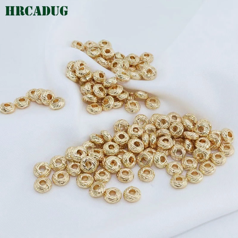 6mm Spacer Beads 18K Gold Plated Brass Twist Round Flat Beads For Bracelet Jewelry Accessories Diy Supplies Separators For Beads