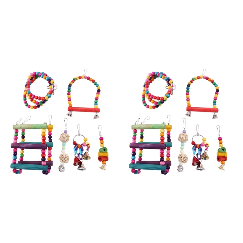 

12 Pcs Bird Parrot Toys, Bird Swing Toy Colorful Chewing Hanging Hammock Swing Bell Pet Climbing Ladders Toys Bird Toys