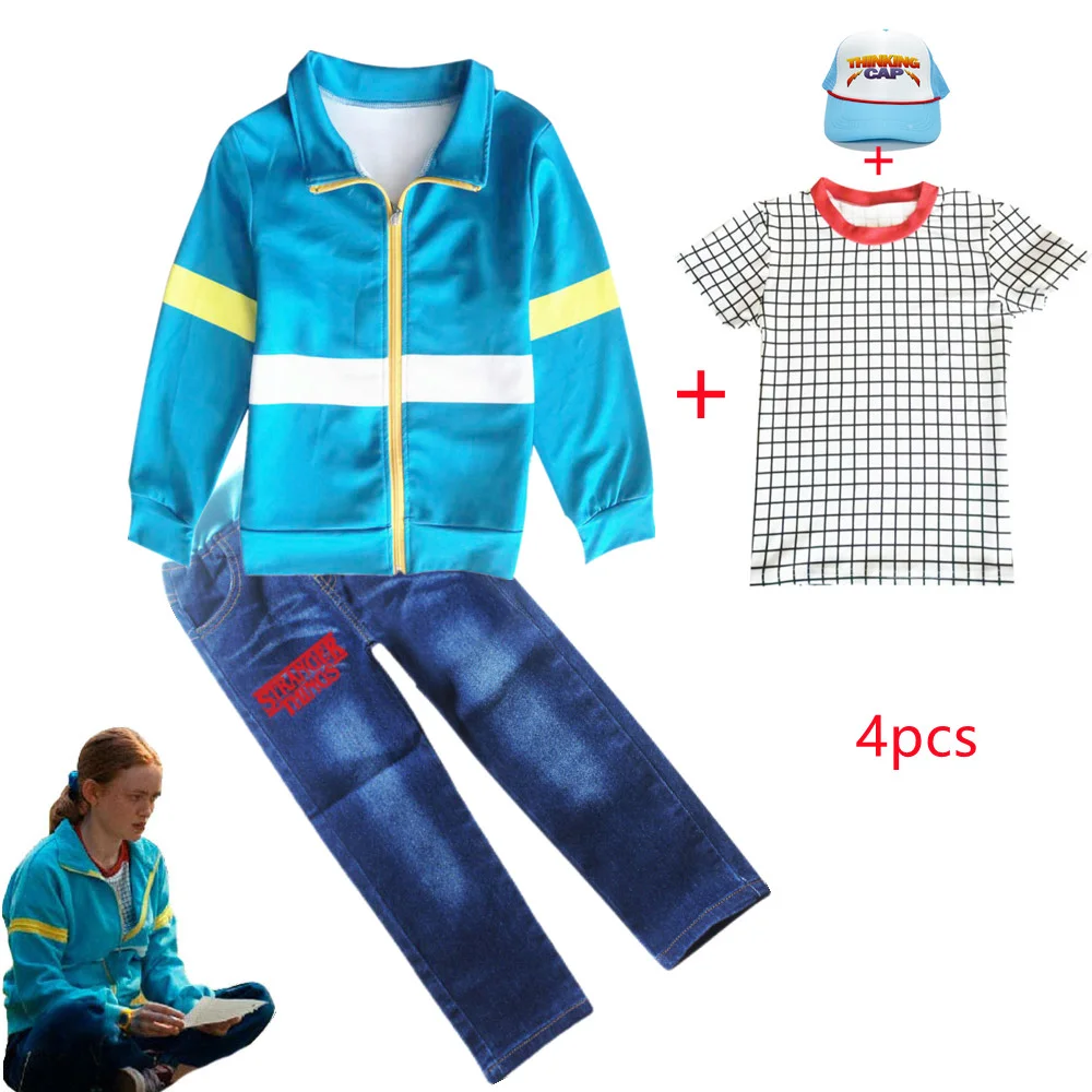 Костюм для косплея по мотивам фильма «очень странные дела», костюм Макса мэйфилда, майка одиннадцатой, Лукас, Ад Файер, Клубная униформа, синий свитер, джинсы, клетчатая рубашка