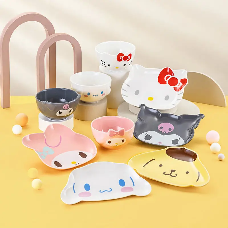 

Anime Kawaii Sanrioed Bowl Cinnamoroll Mymelody Kuromi Household Children Ceramic Tableware Rice Fruit Tray Restaurant Gift