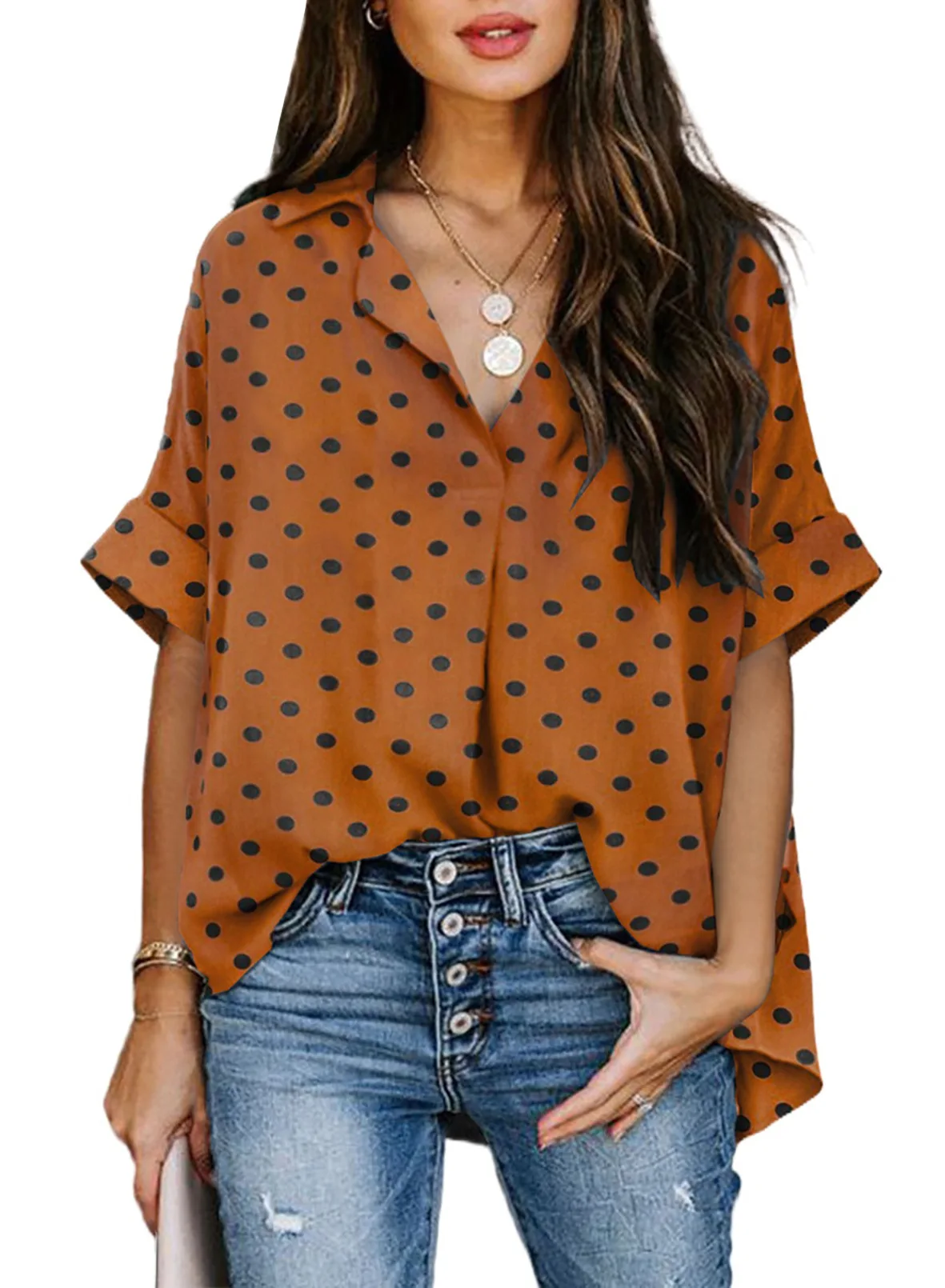

Summer 2022 Women's Printed Short-sleeved Half-open V-neck Shirt