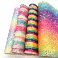 xht shiny rainbow stripe chunky glitter faux artificial leather fabric sheet for decorationhair bowcraft making 30135cm