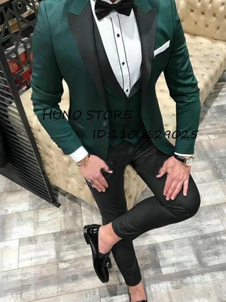 Wedding Suits for Men 3 Piece Sets Lapel Collar One Button Tuxedo Casual Party Male  Blazer Jacket Vest Pants