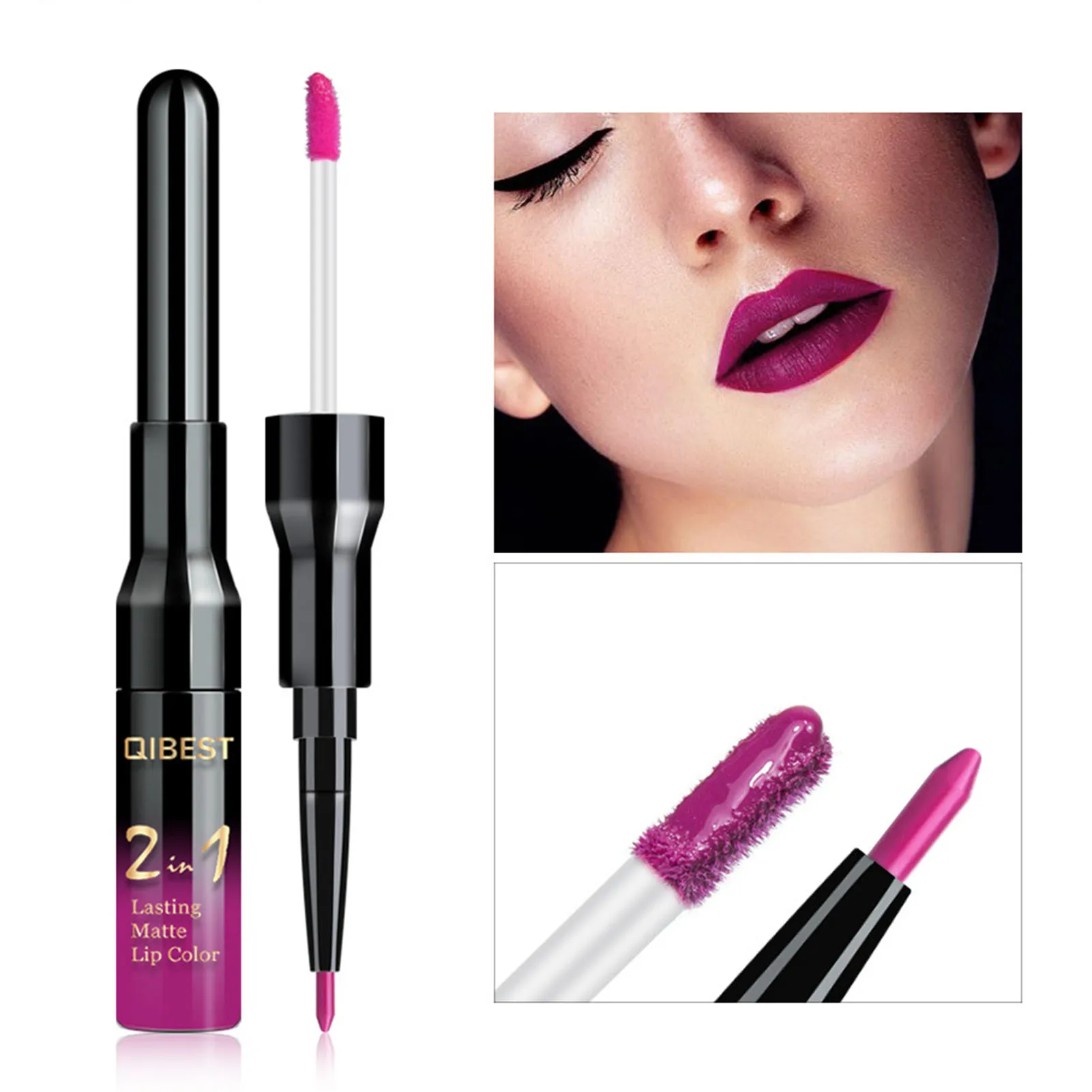 Waterproof Lip Gloss Matte Lip Liner 2 In 1 Double Head Long-lasting Lipliner Liquid Lipstick Pen Makeup Cosmetics