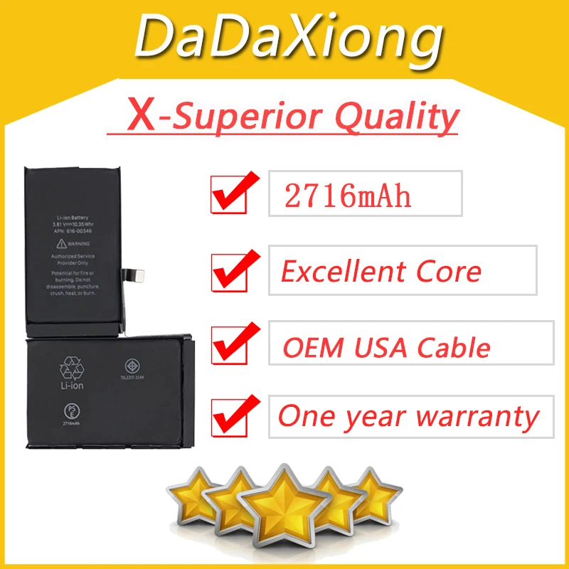 

5pcs/Lot DHL Superior Quality Battery For iPhone X Real Capacity USA Protection Board 2716mAh Replacement Repair Parts
