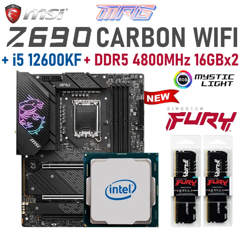 

MSI MPG Z690 CARBON WIFI Motherboard Set+ Intel Core i5 12600KF Combo DDR5 4800MHz 32GB LGA 1700 M.2 Placa-mãe Kit Desktop ATX