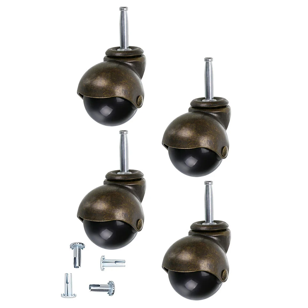 

4 Pcs Gold Furniture Caster Ball Rod Wheel Set Replacement Chair Wheels Office Casters Home Steel Without Brake