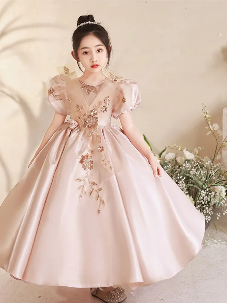 

Роскошное праздничное платье 2023 года для девочек-подростков, детское Розовое Бальное Платье макси с блестками для банкета, Детские элегантные длинные вечерние платья