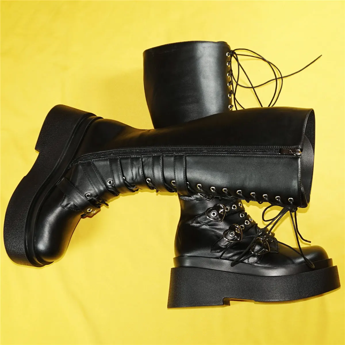 Winter Wedges Platform Pumps Shoes Women Lace Up Super High Heels Knee High Boots Female Round Toe Fashion Sneakers Casual Shoes