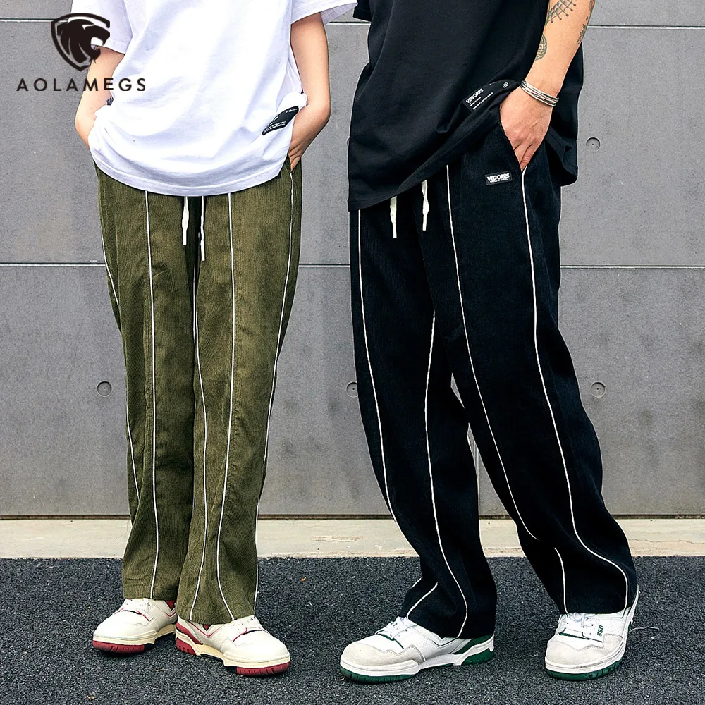 

Aolamegs Pants Men Vintage Solid Patchwork Pocket Cozy 3 Color Optional Track Trousers Couple All-match Elastic Waist Sweatpants