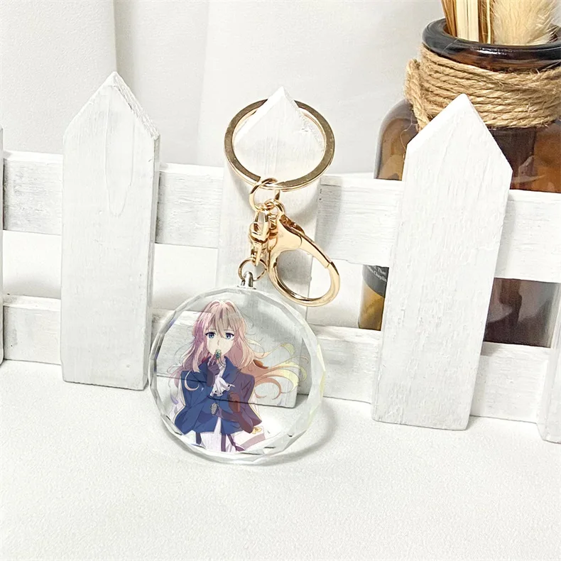 

Anime Violet Evergarden Transparent Crystal Keychain Cosplay Acrylic Figure Keyring 2169 Kids Collection Toy