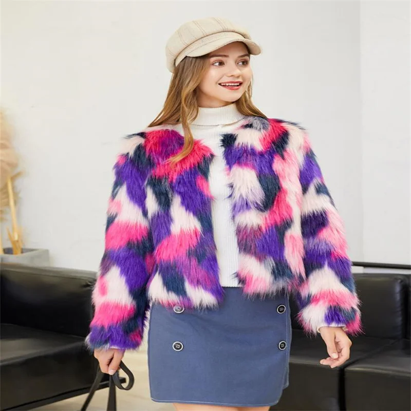 Autumn faux mink leather jacket womens Colorful camouflage fur leather coat women Cardigan jackets jaqueta de couro fashion
