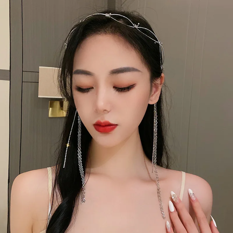 

Ins cold wind geometric diamond inset long fringe hair hoop temperament hair hoop a multi-purpose jewelry Free shipping