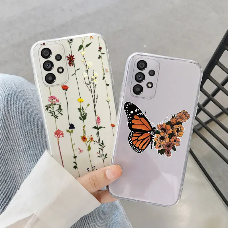 Чехол для Samsung Galaxy A52 A52S 5G A72 Женский Прозрачный чехол телефона с надписью цветы и