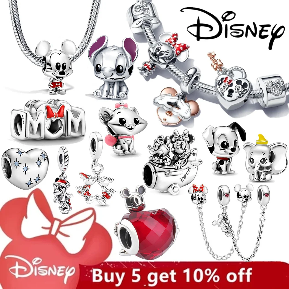 Disney Stitch Minnie Mouse Winnie Charms Dangle Fit Charms Silver 925 Original Bracelet Beads Charm for Pendant Jewelry Gift