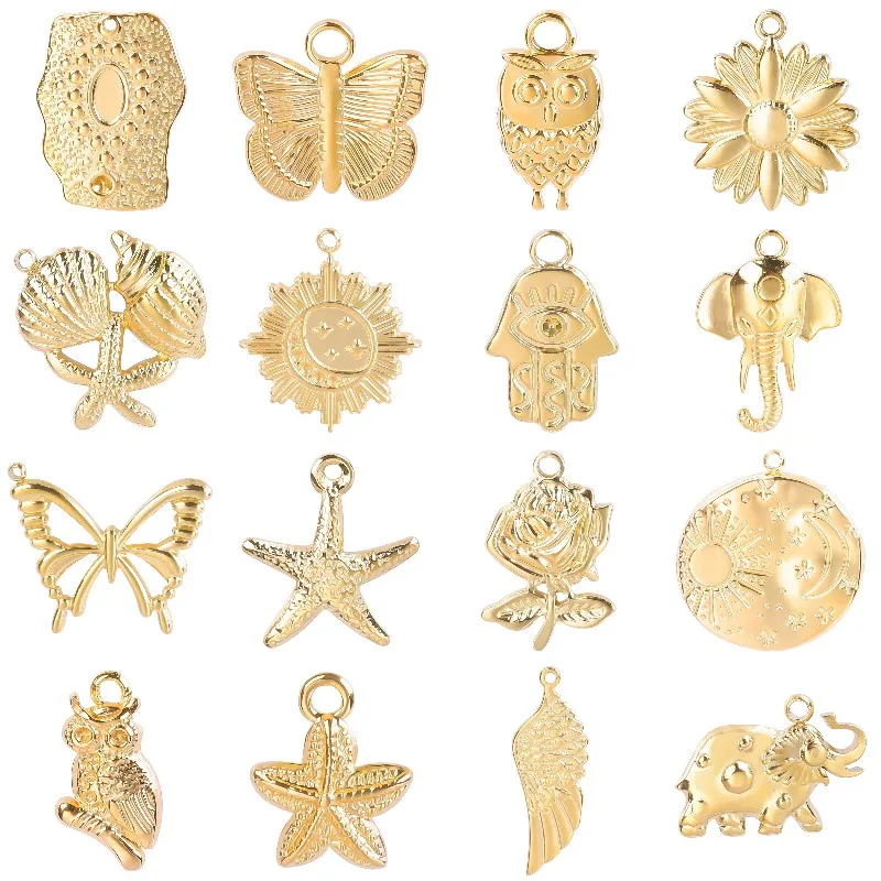 

9 шт./лот подвеска в виде морской ракушки, морской звезды, маргаритки, розы, цветов, животных, бабочки, совы, слона, подвеска для колье, серьги, ...