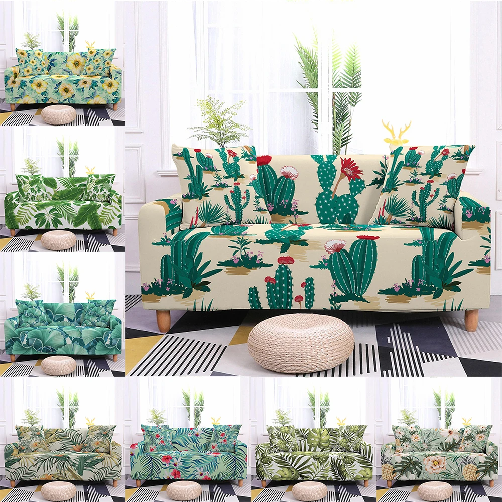 Cactus Sofa Cover For Living Room Elastic Flowers Leaves Sofa Slipcover Polyester Anti-dust Stretch Couch Cover Chair Protector