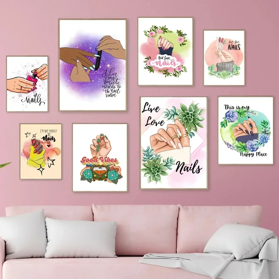 

Nail Polish Flower and Prints Wall Art, Manicure Beauty Salon, Canvas Painting, Modern Girl Room, Home Decoration, Fashion