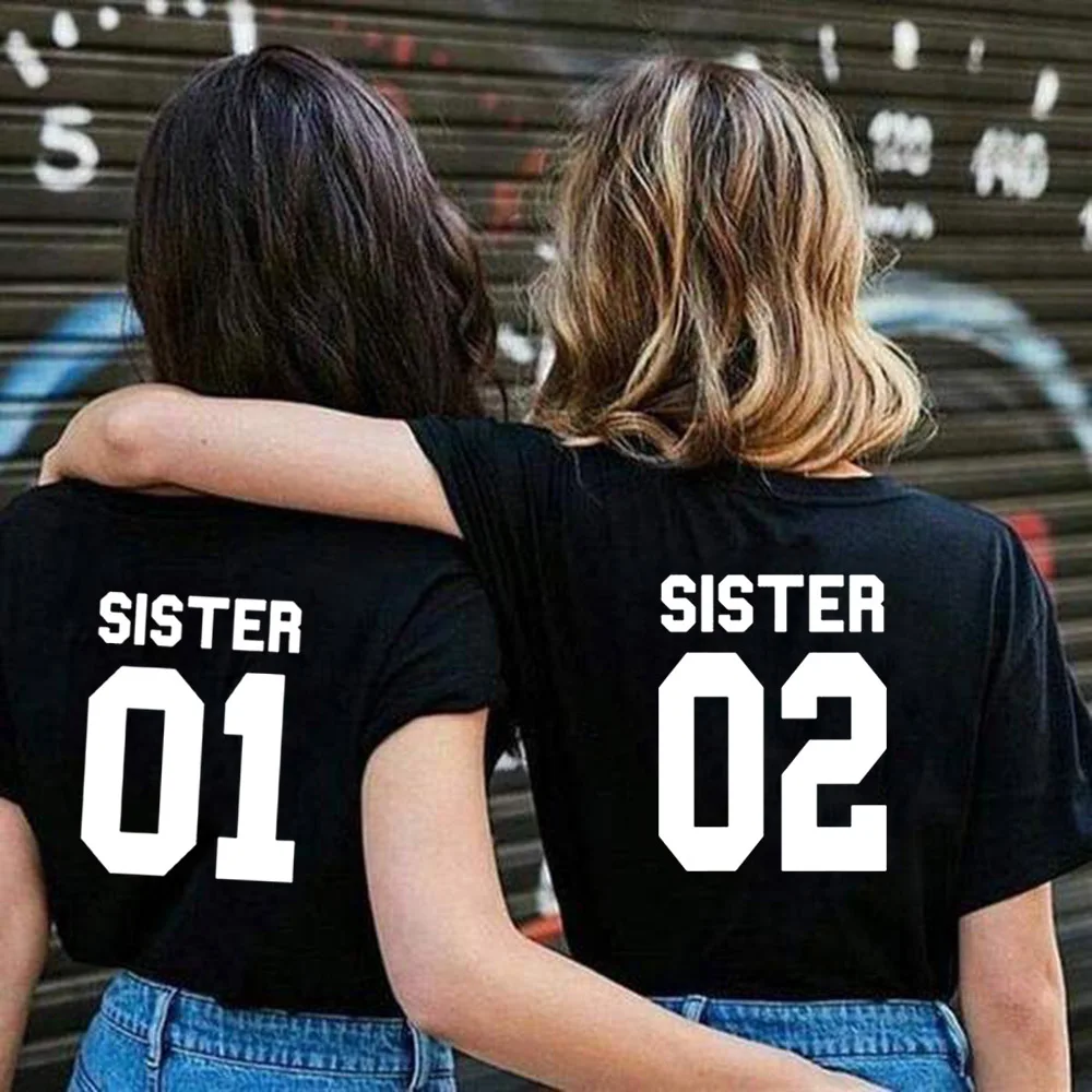 

Bff Sister 01 02 Letter Print Fashion Women T Shirt Girls Best Friends Female Tees Aesthetic Graphic Tshirts Camisas Mujer