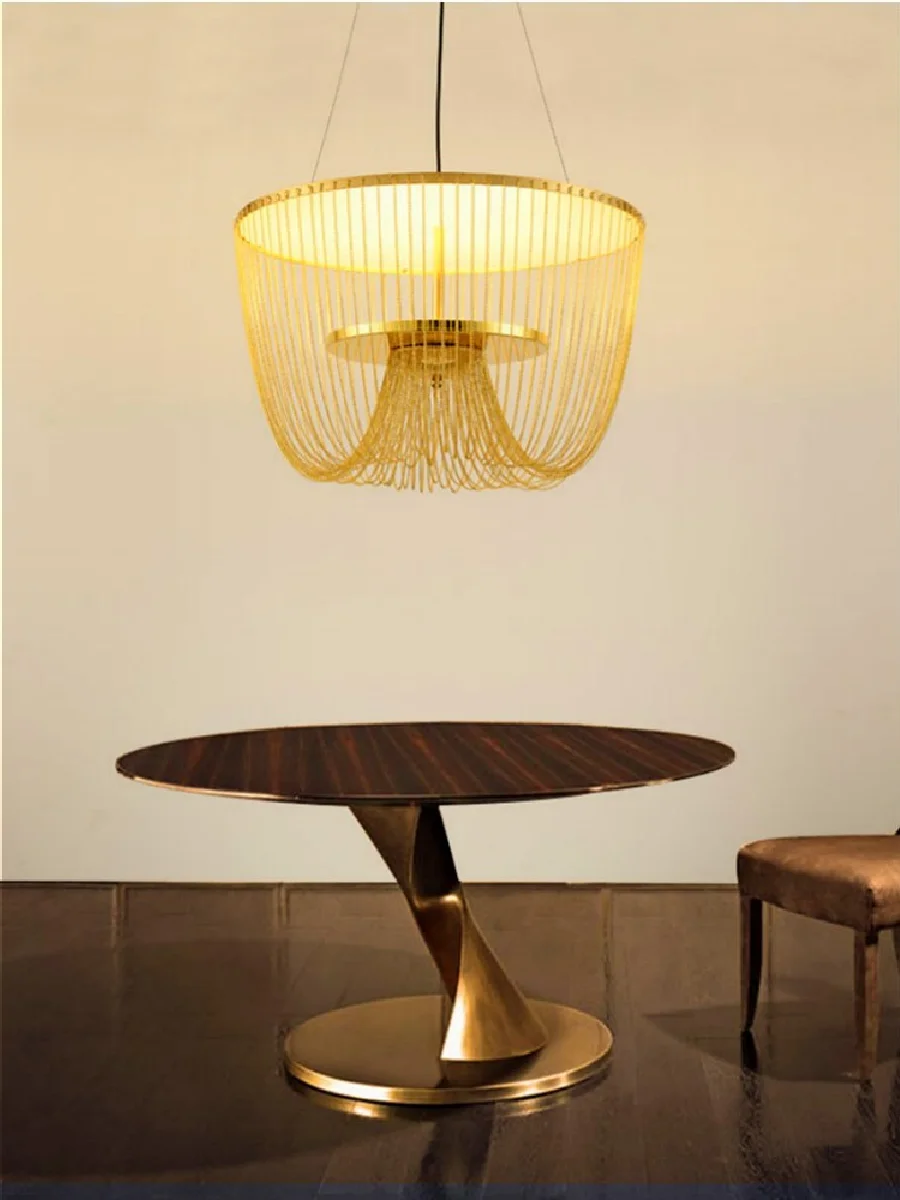 

Postmodern Designer Minimalist LED Chandelier Nordic Tassel Restaurant Luxury Hotel Project Chain Living Room Art Hanging Lamp