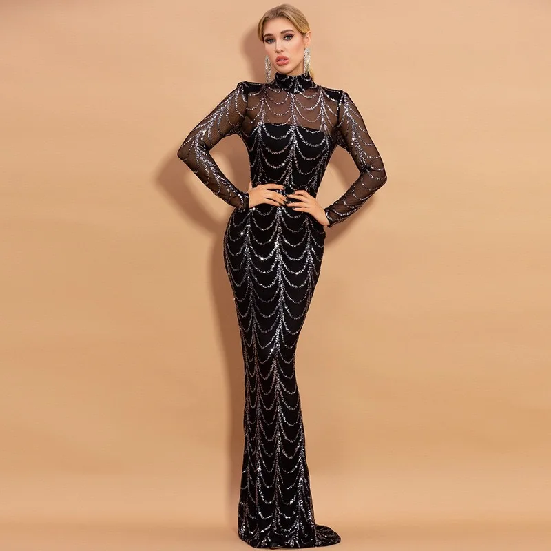 

Temperament Sexy V Print Fashion Beads Super Backless Big Hem Dress Long Skirt