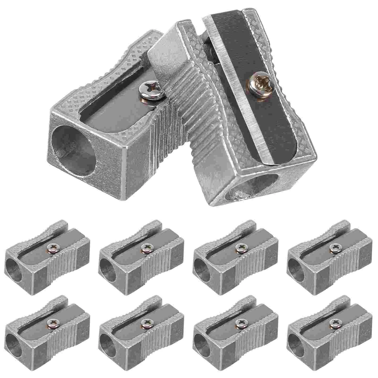 

10PCS Dual Sharpener Pocket Aluminium Alloy Metal 1-Hole Steel Rectangular Small Sharpeners (Silver) Rolling pin Temperamatite