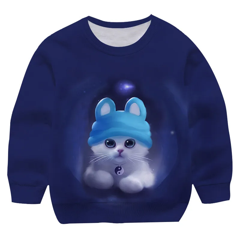 

2022 year New Arrival Black White Cat cute Round neck Hoodie Sweatshirts girl Fashion Casual Pullover Harajuku Streetwear tops