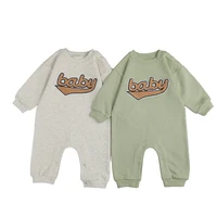 spring autumn baby rompers toddler girl boy letter patch one piece jumpsuit newborn casual round neck long sleeve cotton romper
