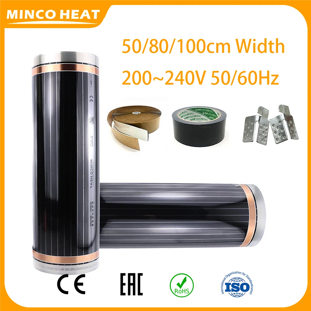 

Minco Heat 50/80/100 см 200 ~ 240 В 50/60 Гц 220 Вт/м2 ширина для теплого пола инфракрасная нагревательная пленка 5 ~ 50 ㎡с установочным комплектом