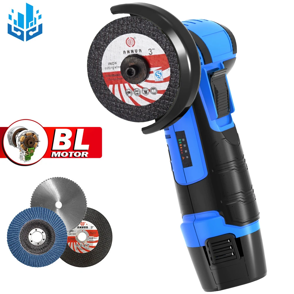 

12V Brushless Angle Grinder 19500Rpm 2PCS Lithium Battery Cordless Metal Wood Cutting Polishing Electric DIY Power Tools
