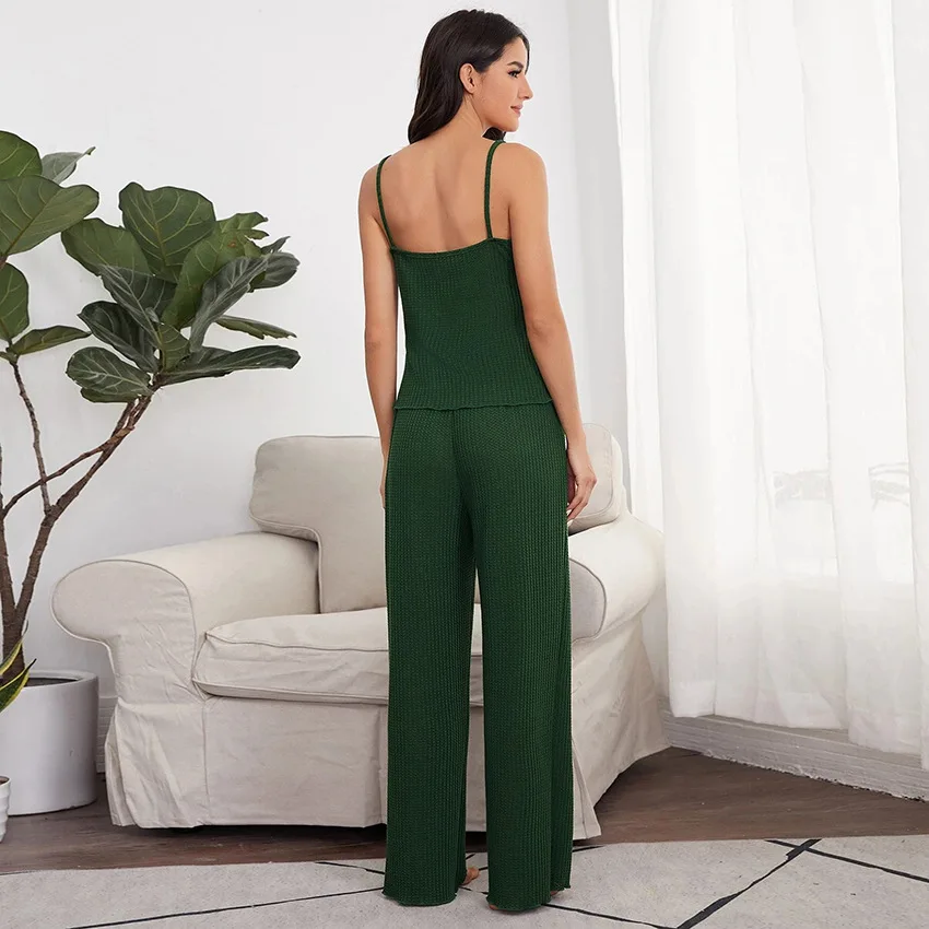 New Button Women's Loungewear Solid Spaghetti Strap Backless Women's Sleepwear Casual Nightwear Spring Set 2 Pieces 2022