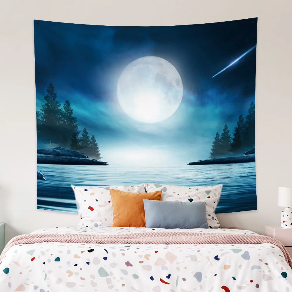 

Beautiful Sea Moon Forest Tapestry The Night Sky Stone Printed Background Tapestry Wall Hanging Decoration Cloth Bohemian Dector