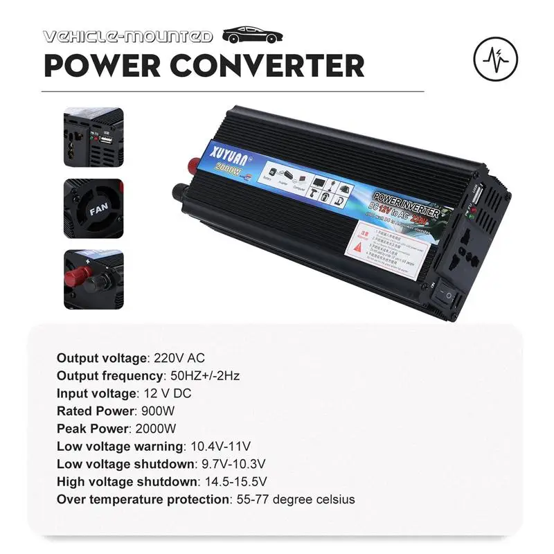 Автомобильный инвертор мощности 1 шт. мощный 12 В постоянного тока в 220 переменного