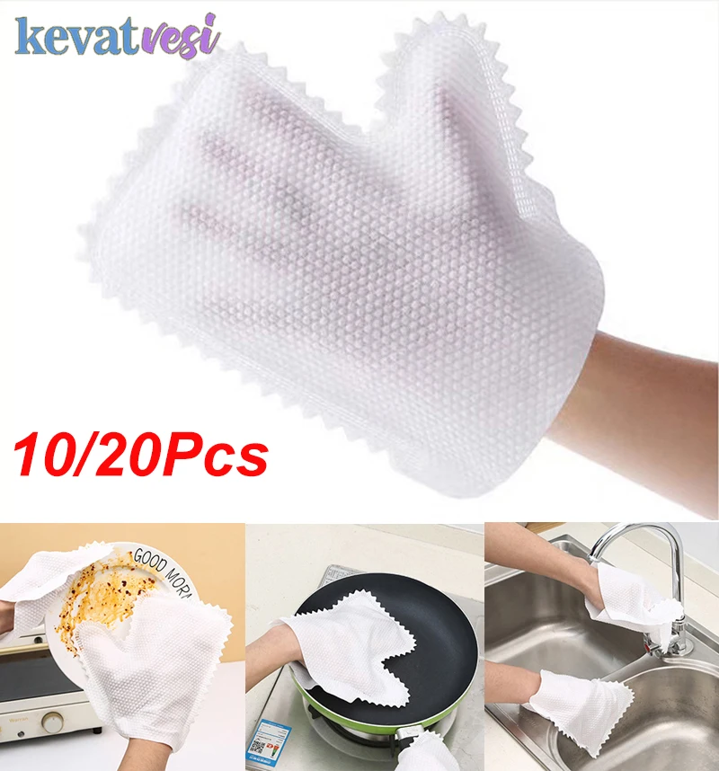 

10/20Pcs Non-woven Kitchen Rags Reusable Dust Cleaning Gloves Absorbent Dishwashing Cleaning Cloth Duster Gloves Cleaning Tools