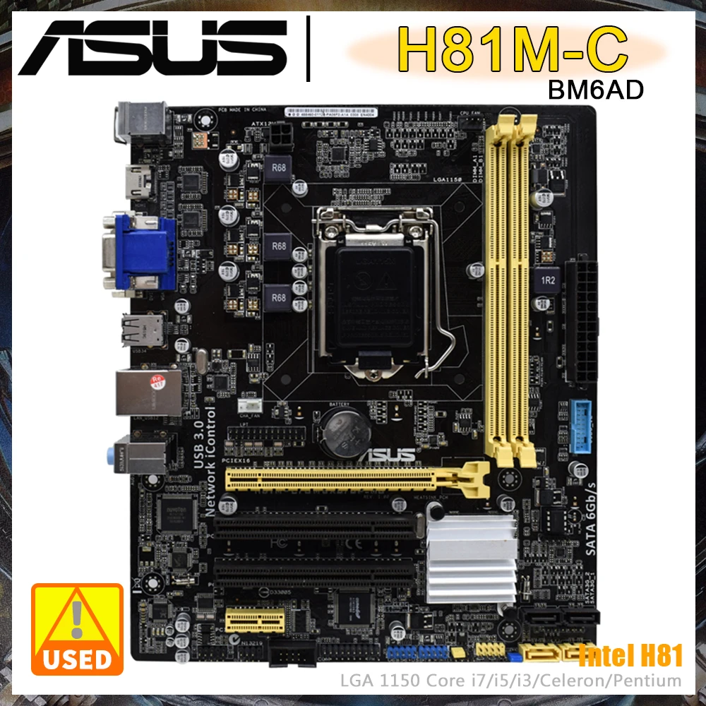

ASUS H81M-C/BM6AD Motherboard Intel H81 Chipset LGA 1150 Socket For Intel 22nm CPU Core i7 i5 i3 Celeron Pentium H81 Mainboard