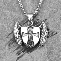 cross shield crusader stainless steel men necklaces pendants chain punk for boyfriend male jewelry creativity gift wholesale