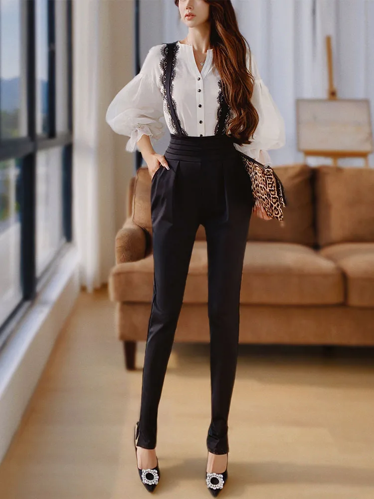 DABUWAWA Tienda Vestidos Elegantes Para Mujeres Кружевные брюки Женские офисные леггинсы в стиле ампир