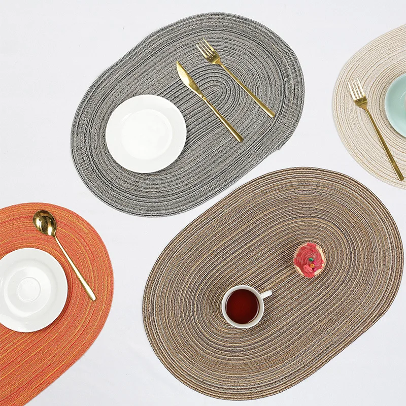 

Cotton Yarn Oval Placemat Japanese Ramie Heat Insulation Coaster Pads Anti-scalding Pot Hand-woven Home Decorative Table Mat