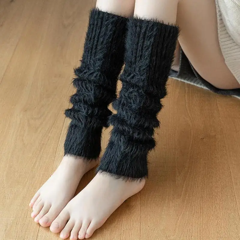 Thickened Feather Yarn Socks For Autumn And Winter With Cashmere Stack Socks Korean Women's White Knee Socks Warm Leg Socks Boot