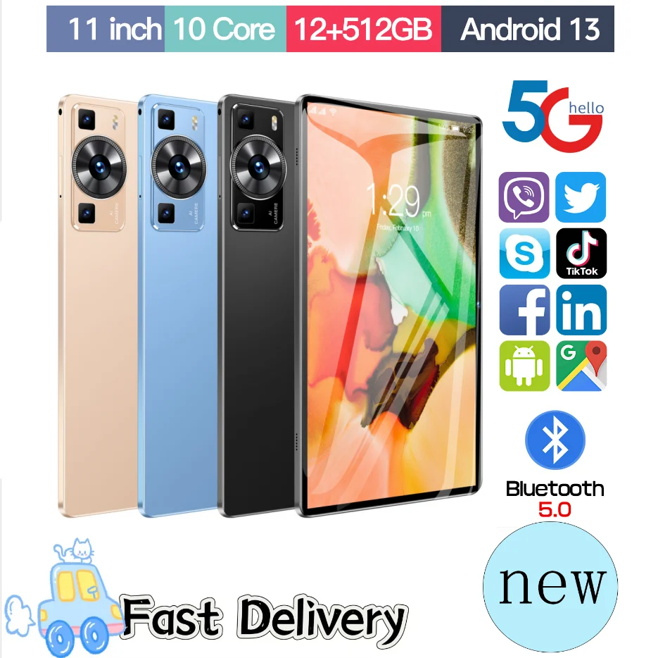 2024 P60 Pro Samsung Tablet Android 13 16 ГБ + 1 ТБ 11 дюймов Bluetooth5.0 5G GPS 16MP 32MP Sanpdragon870 Тонкий и легкий