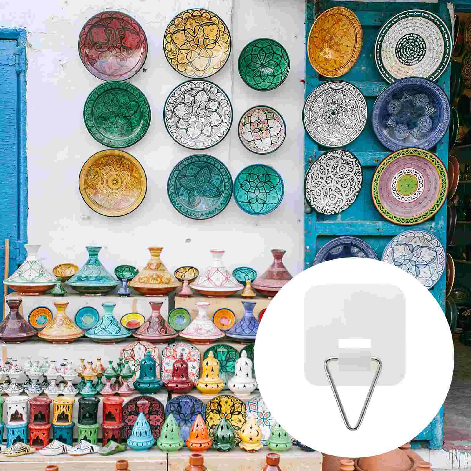 

Dish Hook Hangers Plate Wall Holder Storage Fixator Rack Wallsbag Key Grocery Garment Hanger Hooks Sticky Display Picture