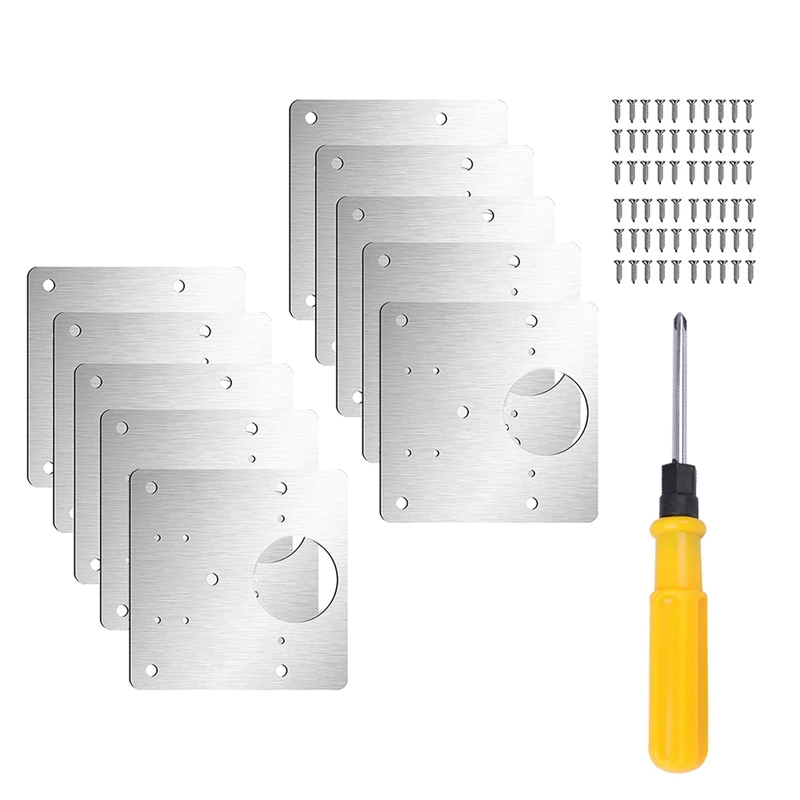 

10Pcs Hinge Repair Plate, Stainless Steel Cabinet Door Hinge Fixing Plate Bracket With Mounting Screw For Cabinet Door