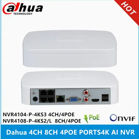 Сетевой видеорегистратор Dahua NVR4104-P-4KS3 4CH с 4 POE поддерживает 4-канальный SMD Plus и EPTZ Max 12MP, 4K H.265